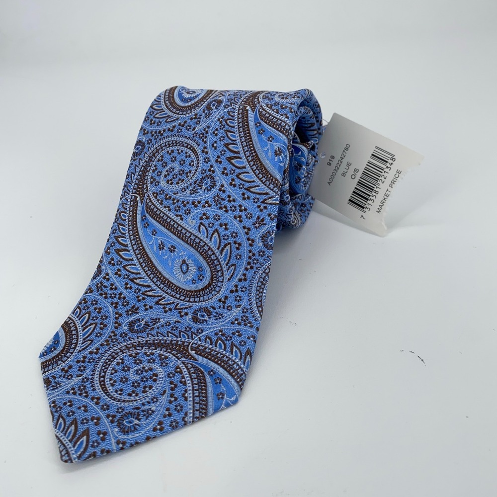 Eton Tie Mens One Size Blue Brown Paisley Silk Classic Necktie England‎ Made